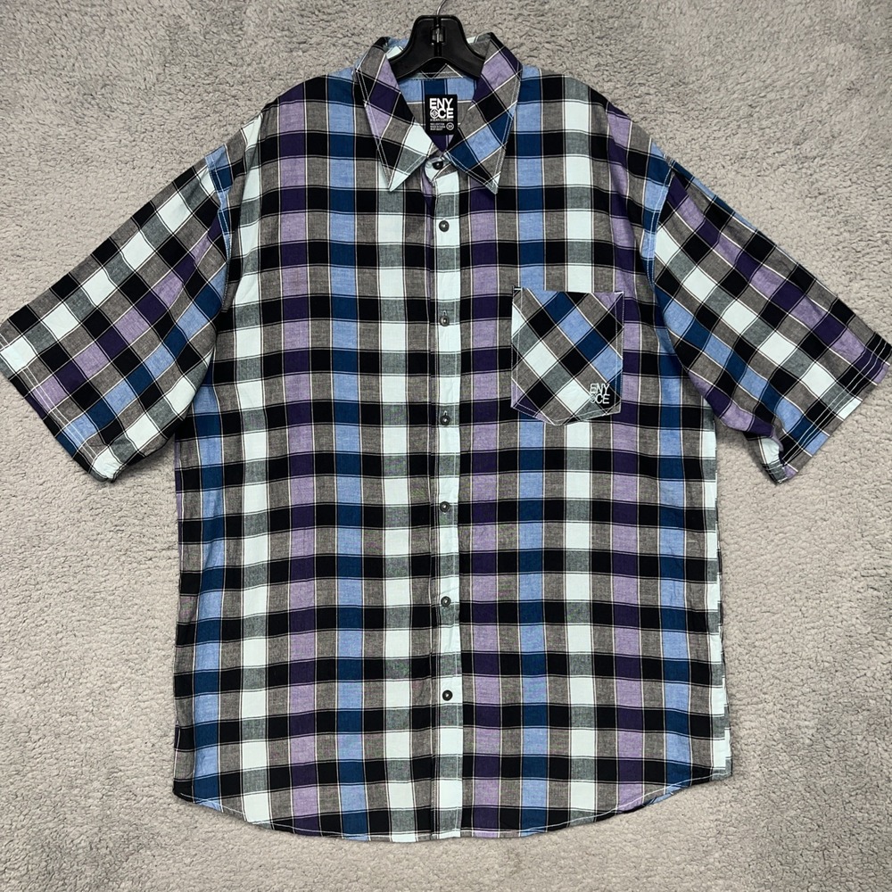 VTG Enyce Shirt Men's Size 3XL XXXL Plaid Short Sleeve Western Button Down Y2K